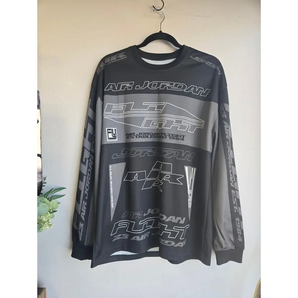 Jordan Flight‎ Printed Long Sleeve Jersey Shirt Black Gray Graphic Size S